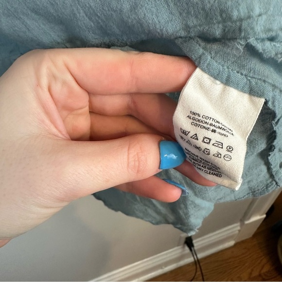 Free People | Dusty Blue Button Front 100% Cotton Bohemian Shirt Size XS - Picture 5 of 6